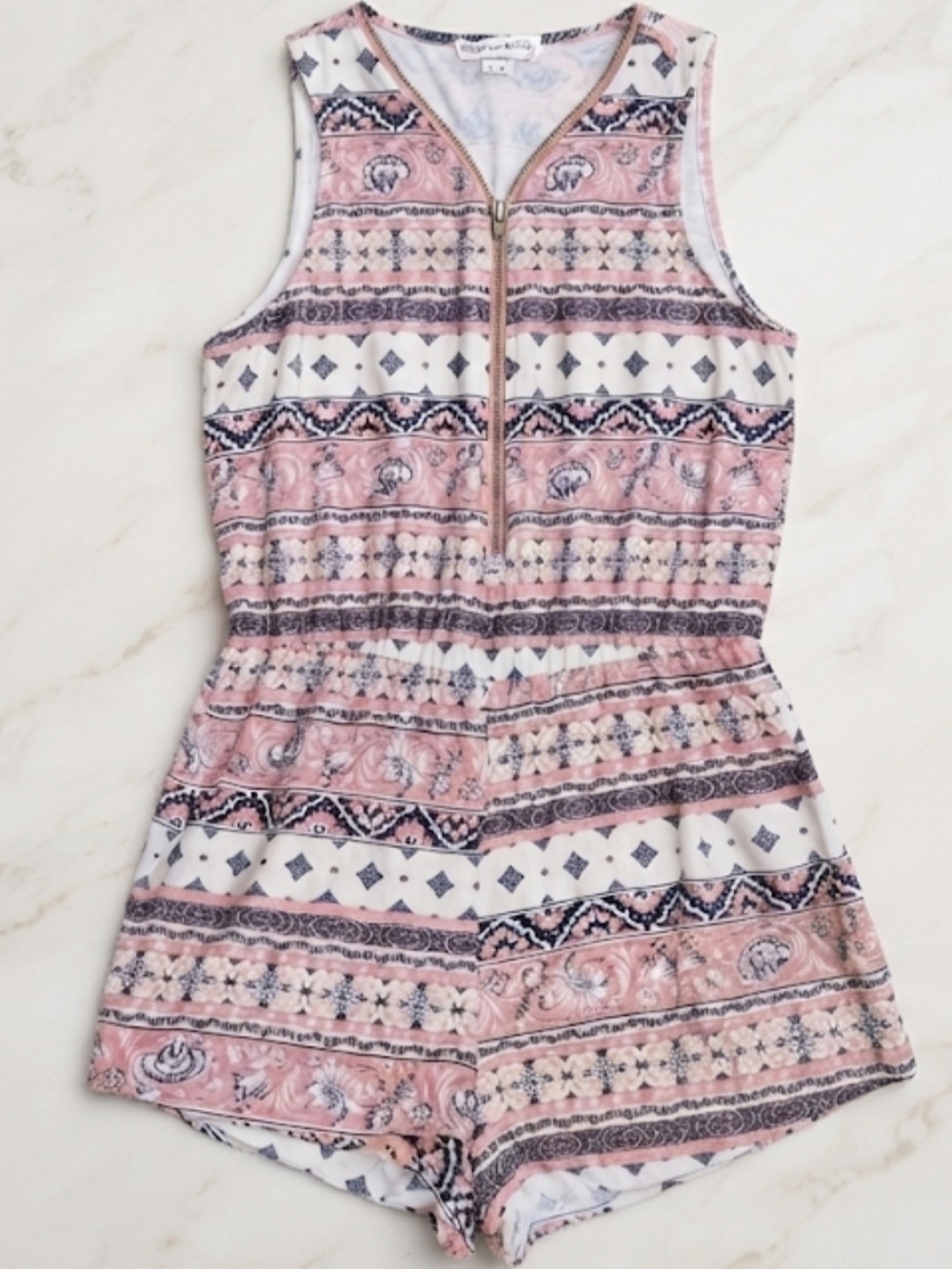 Streetwear Society Printed Zip-Front Romper - Size M